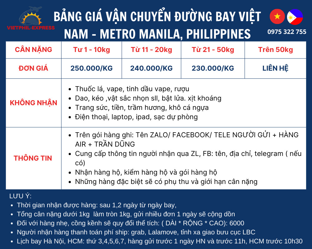 giá cước bay đi philippines